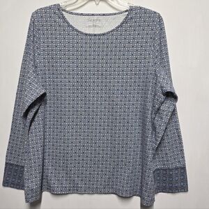 Talbots Geometric Blue Long Sleeve Top Women's XL